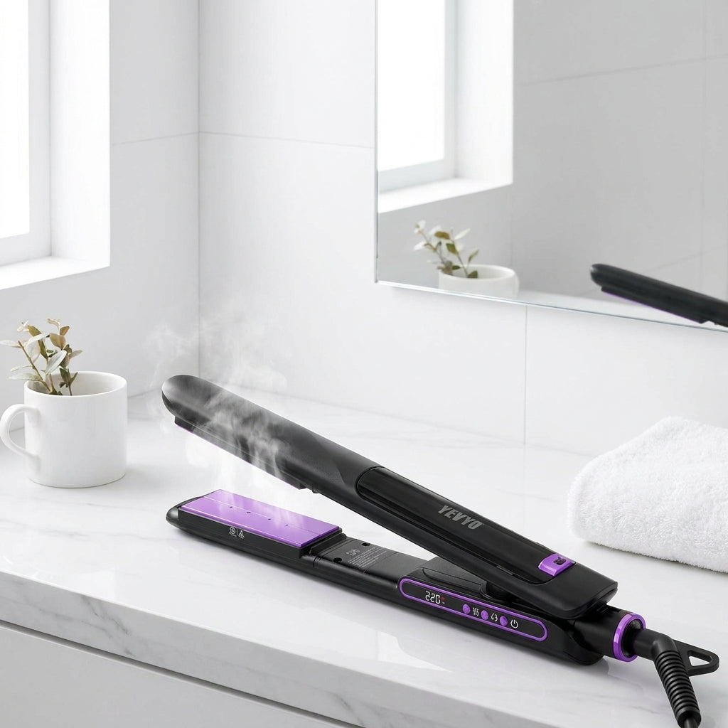Professional Salon Titanium Vapor Straightening Irons, Light Steam Flat Iron