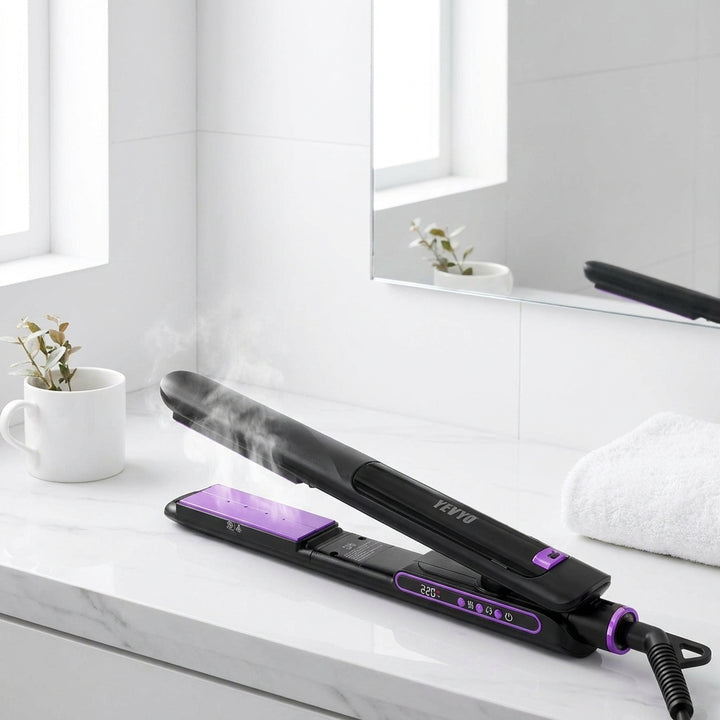 Professional Salon Titanium Vapor Straightening Irons, Light Steam Flat Iron