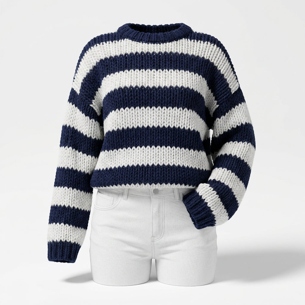 Loose Striped Pullover Sweater Fashion Versatile Long-sleeved Knitted Tops For Women Clothing