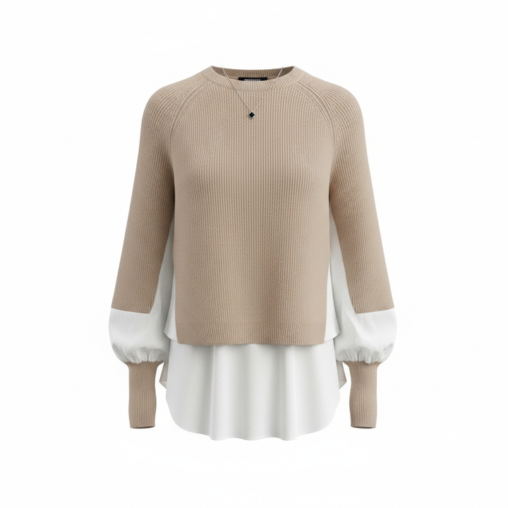 Europe Station Autumn And Winter Women Sweater Splicing Shirt Fake Two-piece Set Of Women Foreign Style Knitted Top Fashion Wholesale