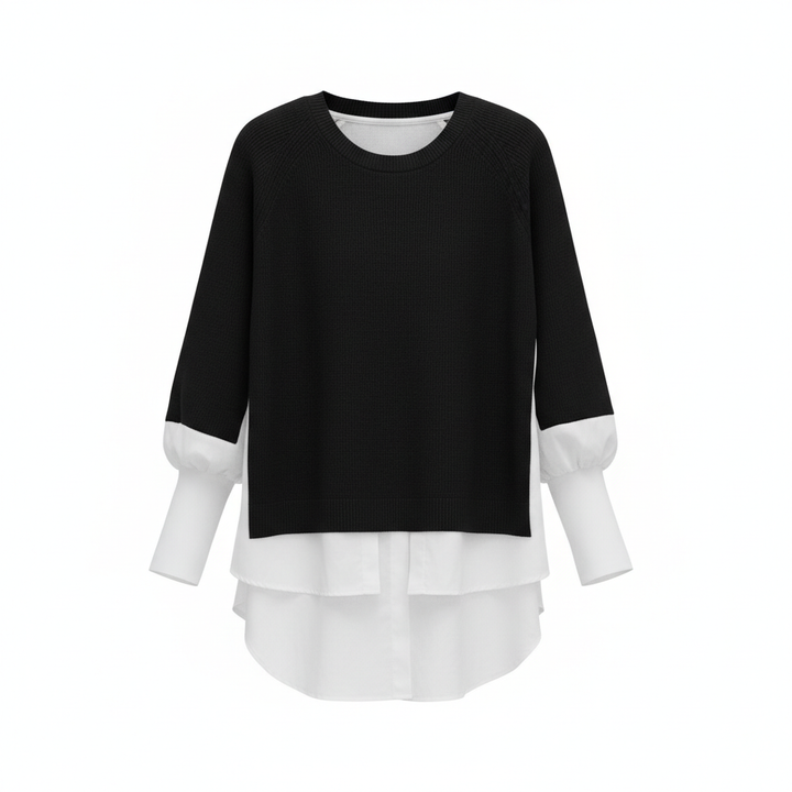 Europe Station Autumn And Winter Women Sweater Splicing Shirt Fake Two-piece Set Of Women Foreign Style Knitted Top Fashion Wholesale