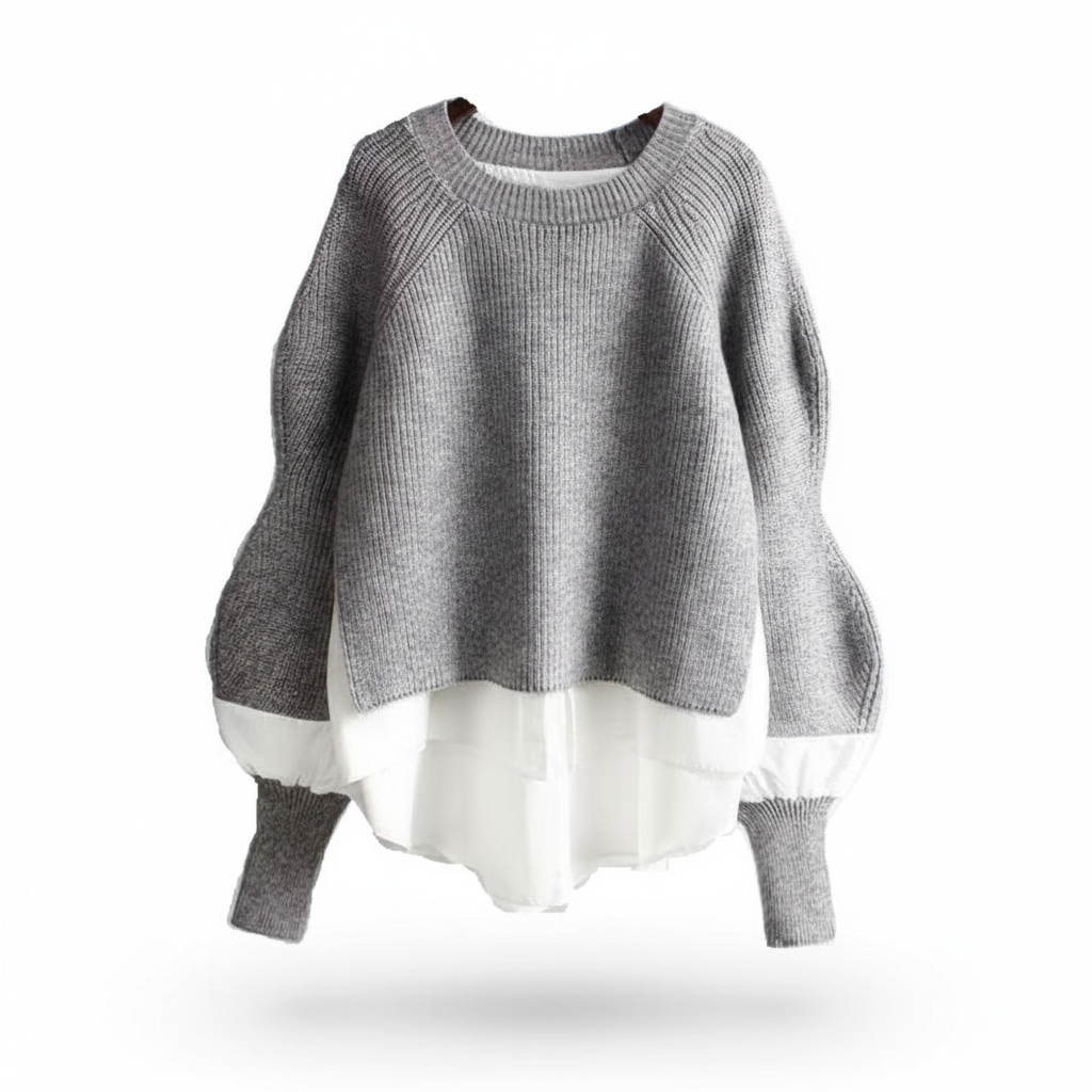 Europe Station Autumn And Winter Women Sweater Splicing Shirt Fake Two-piece Set Of Women Foreign Style Knitted Top Fashion Wholesale