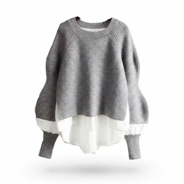 Europe Station Autumn And Winter Women Sweater Splicing Shirt Fake Two-piece Set Of Women Foreign Style Knitted Top Fashion Wholesale