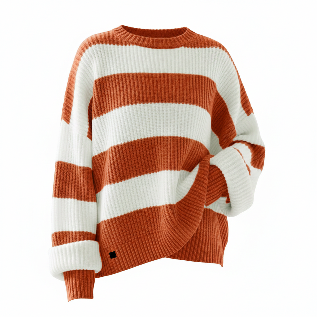 Loose Striped Sweater Fashion Casual Long Batwing Sleeve Round Neck Pullover Knit Tops Women Clothing