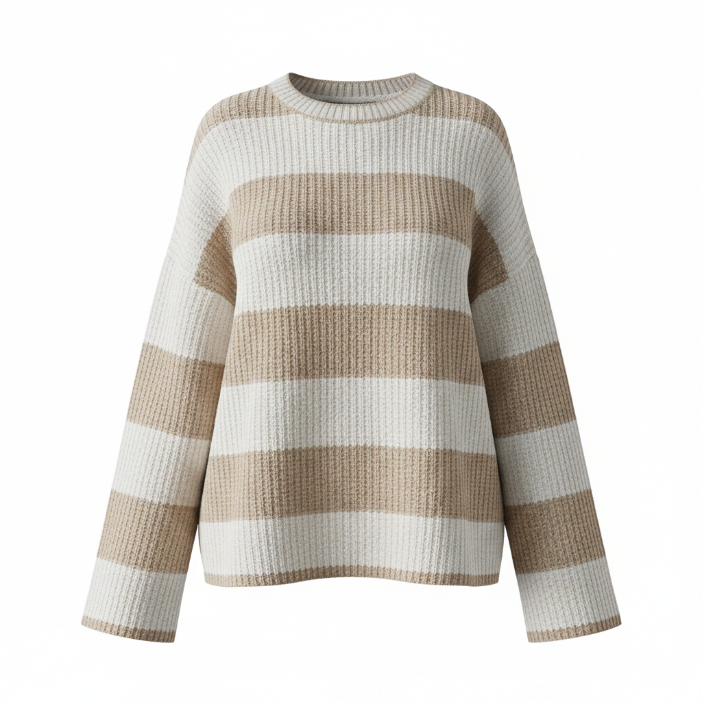Loose Striped Sweater Fashion Casual Long Batwing Sleeve Round Neck Pullover Knit Tops Women Clothing