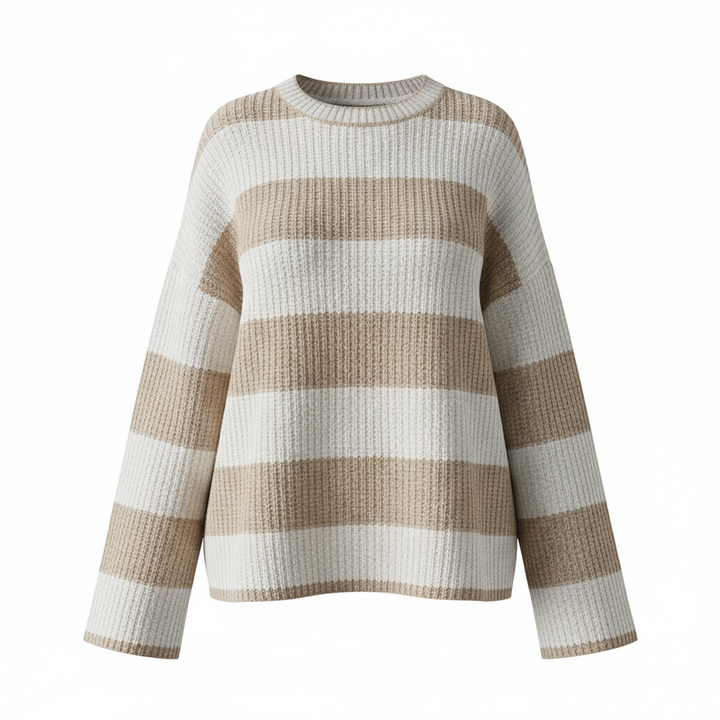 Loose Striped Sweater Fashion Casual Long Batwing Sleeve Round Neck Pullover Knit Tops Women Clothing