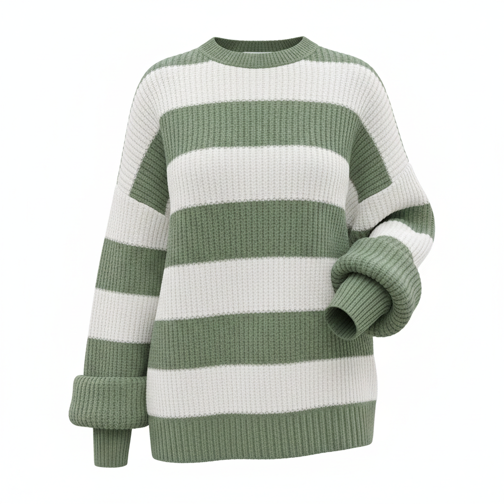 Loose Striped Sweater Fashion Casual Long Batwing Sleeve Round Neck Pullover Knit Tops Women Clothing