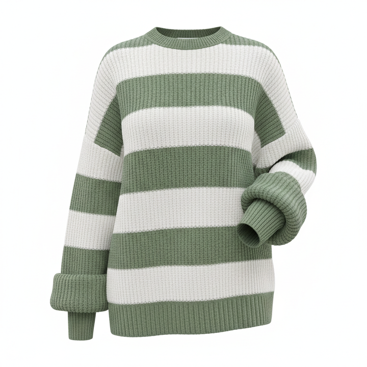 Loose Striped Sweater Fashion Casual Long Batwing Sleeve Round Neck Pullover Knit Tops Women Clothing