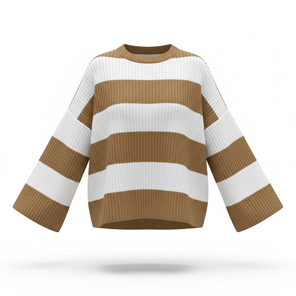 Loose Striped Sweater Fashion Casual Long Batwing Sleeve Round Neck Pullover Knit Tops Women Clothing