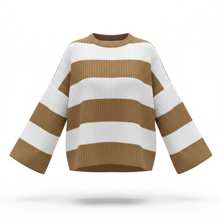 Loose Striped Sweater Fashion Casual Long Batwing Sleeve Round Neck Pullover Knit Tops Women Clothing