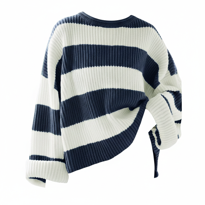 Loose Striped Sweater Fashion Casual Long Batwing Sleeve Round Neck Pullover Knit Tops Women Clothing