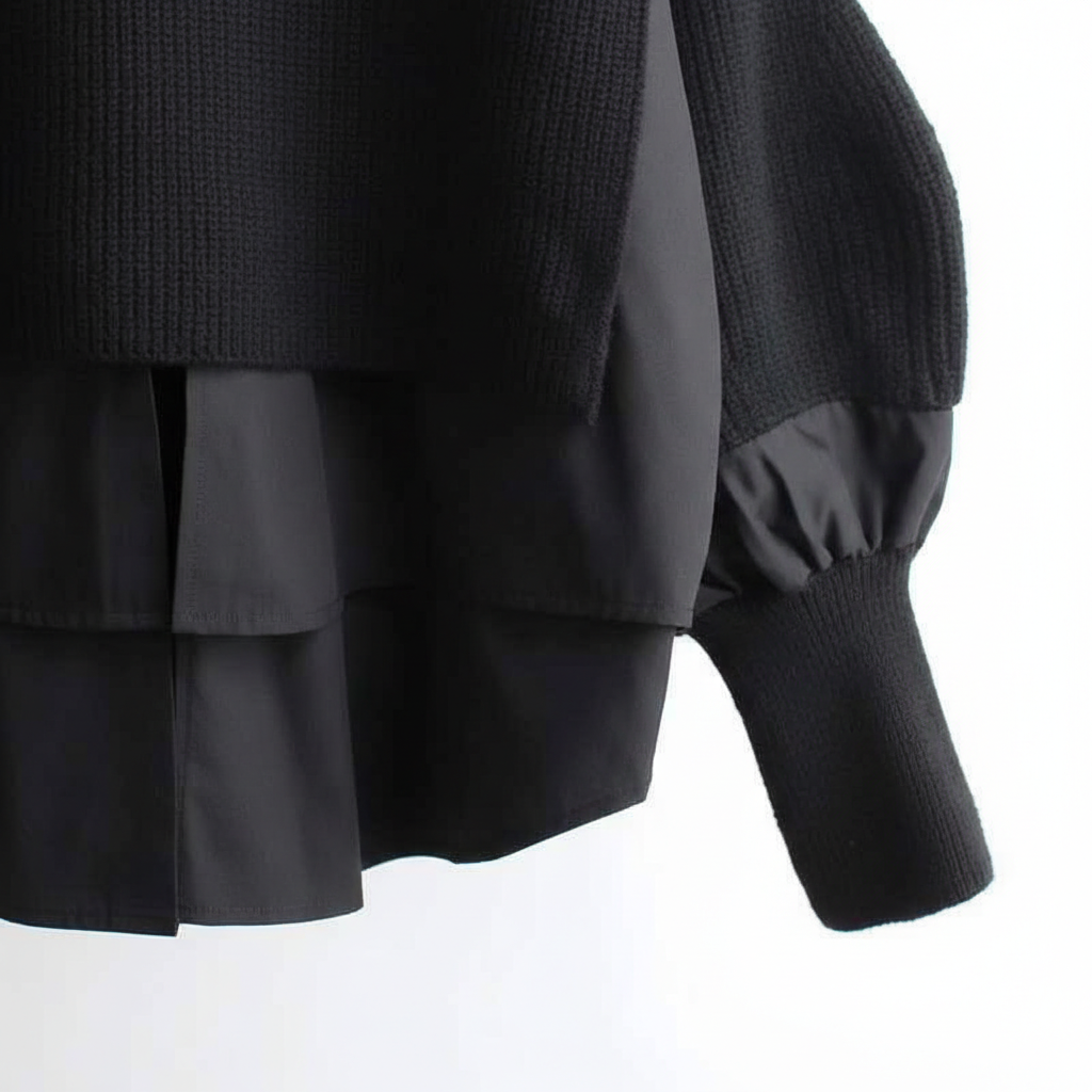 Europe Station Autumn And Winter Women Sweater Splicing Shirt Fake Two-piece Set Of Women Foreign Style Knitted Top Fashion Wholesale