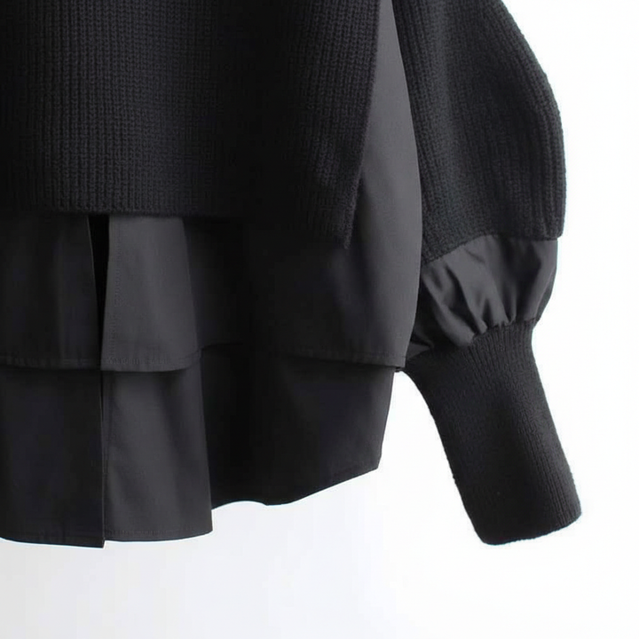 Europe Station Autumn And Winter Women Sweater Splicing Shirt Fake Two-piece Set Of Women Foreign Style Knitted Top Fashion Wholesale