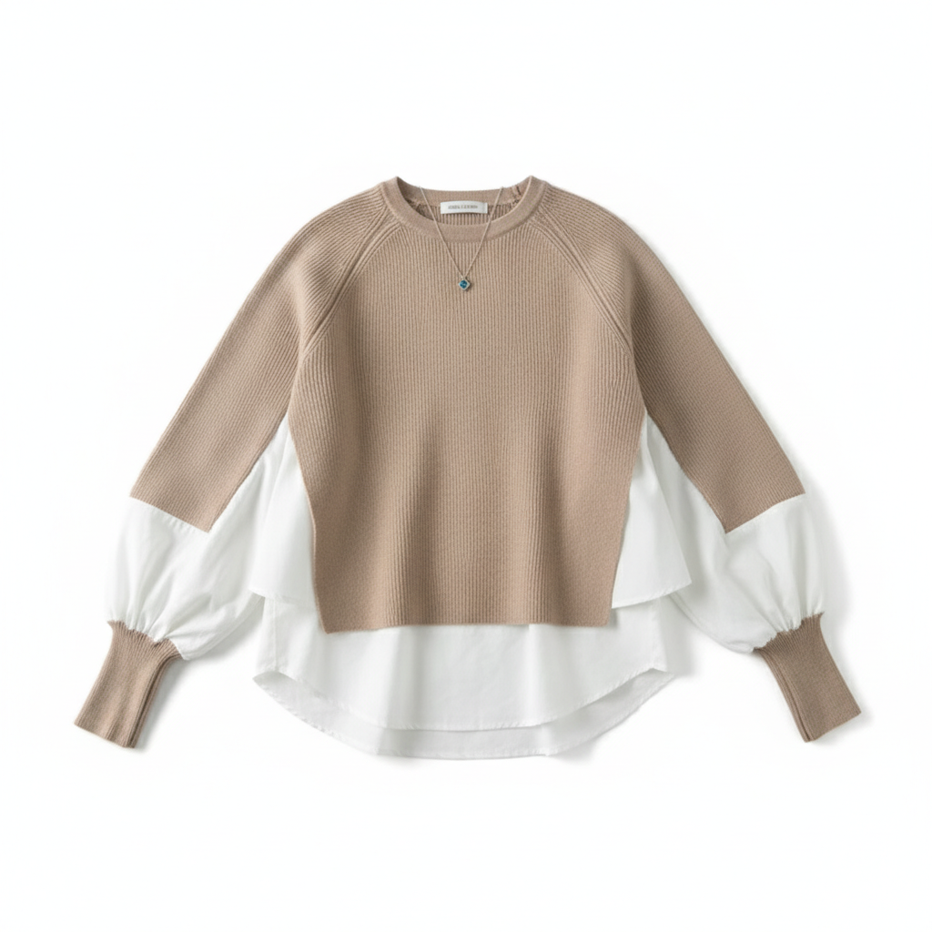 Europe Station Autumn And Winter Women Sweater Splicing Shirt Fake Two-piece Set Of Women Foreign Style Knitted Top Fashion Wholesale