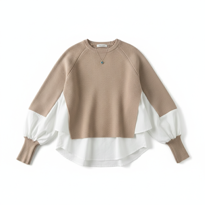 Europe Station Autumn And Winter Women Sweater Splicing Shirt Fake Two-piece Set Of Women Foreign Style Knitted Top Fashion Wholesale