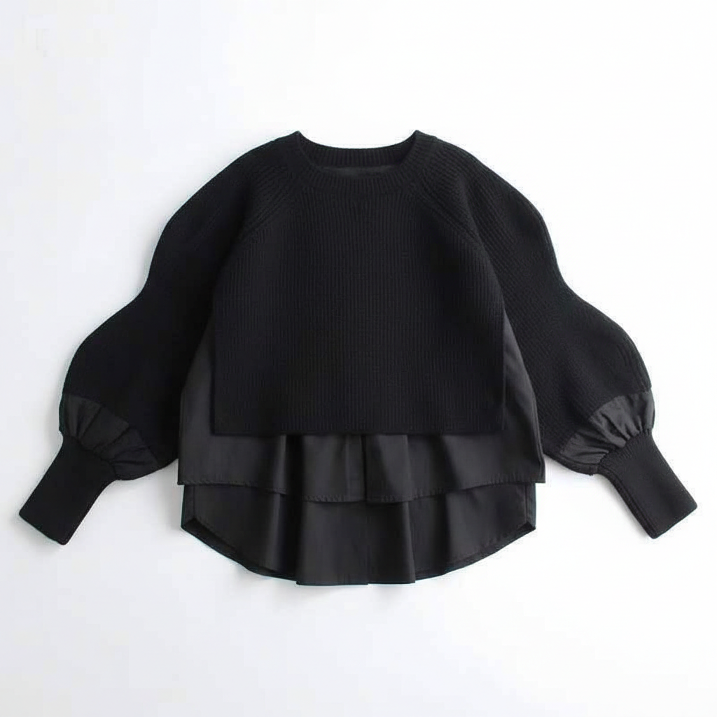 Europe Station Autumn And Winter Women Sweater Splicing Shirt Fake Two-piece Set Of Women Foreign Style Knitted Top Fashion Wholesale