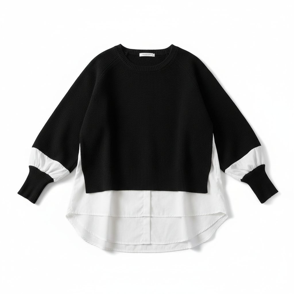 Europe Station Autumn And Winter Women Sweater Splicing Shirt Fake Two-piece Set Of Women Foreign Style Knitted Top Fashion Wholesale