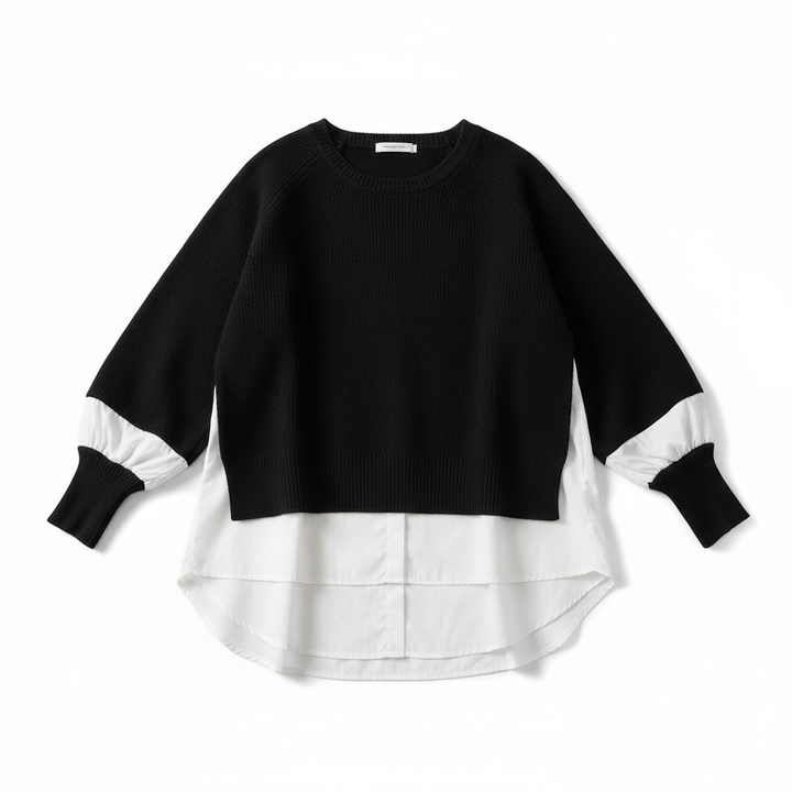 Europe Station Autumn And Winter Women Sweater Splicing Shirt Fake Two-piece Set Of Women Foreign Style Knitted Top Fashion Wholesale