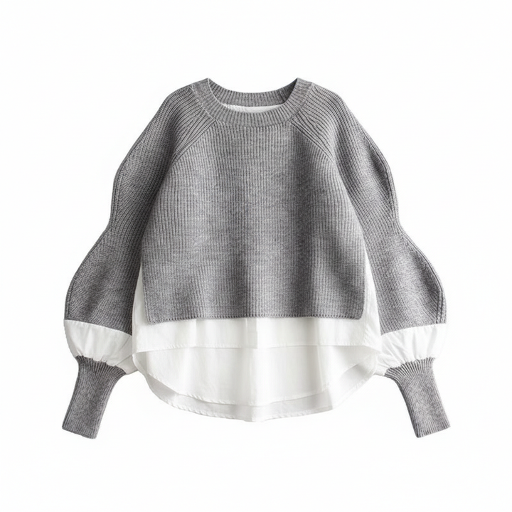 Europe Station Autumn And Winter Women Sweater Splicing Shirt Fake Two-piece Set Of Women Foreign Style Knitted Top Fashion Wholesale