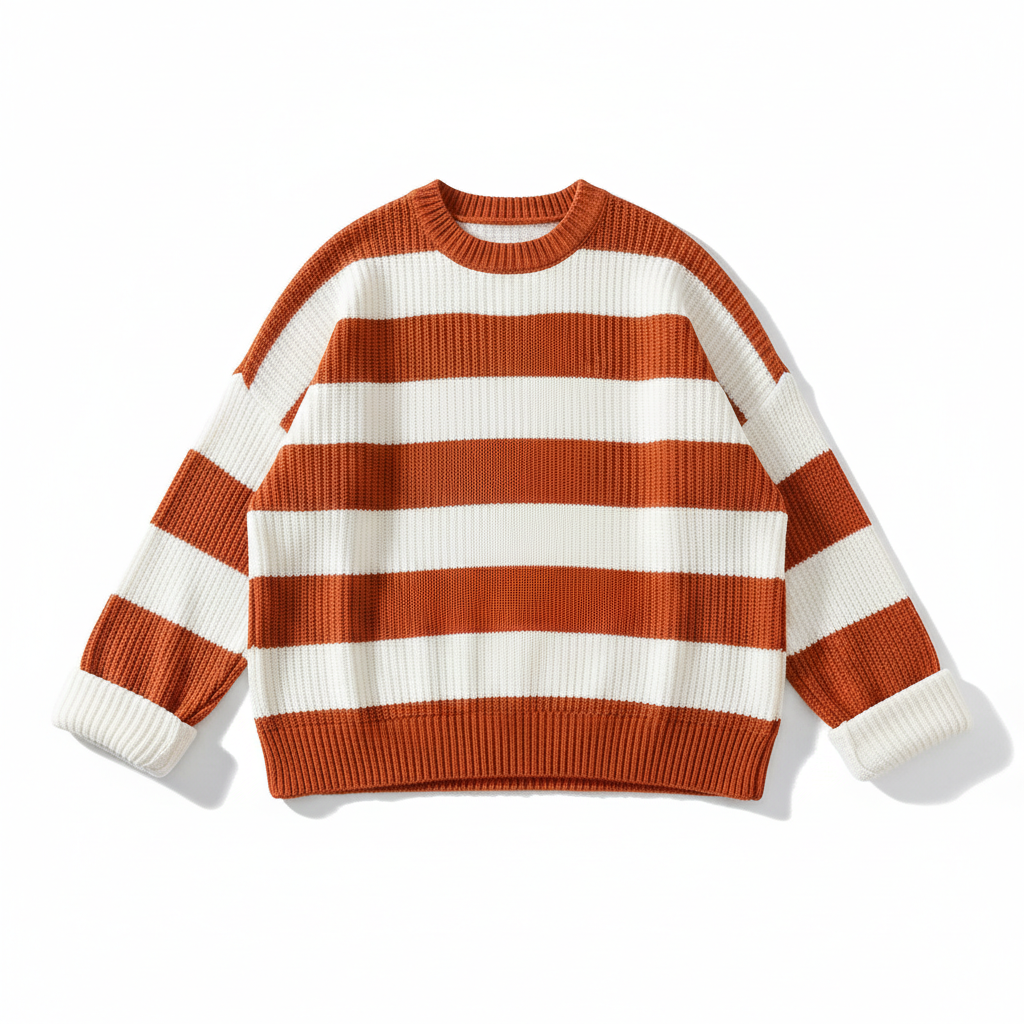 Loose Striped Sweater Fashion Casual Long Batwing Sleeve Round Neck Pullover Knit Tops Women Clothing