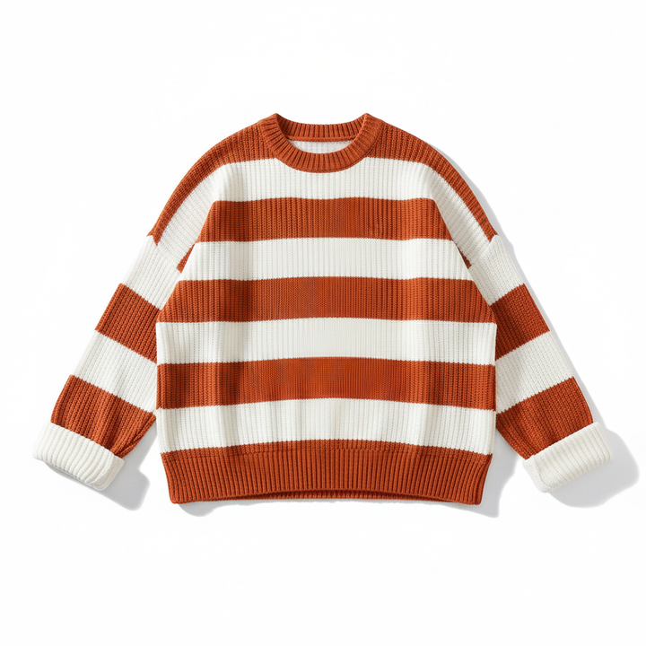 Loose Striped Sweater Fashion Casual Long Batwing Sleeve Round Neck Pullover Knit Tops Women Clothing