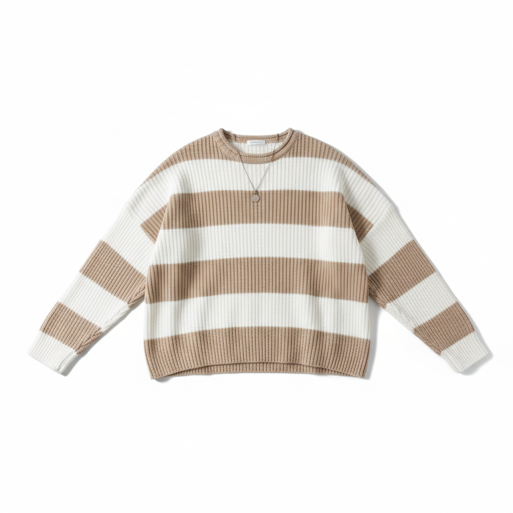Loose Striped Sweater Fashion Casual Long Batwing Sleeve Round Neck Pullover Knit Tops Women Clothing