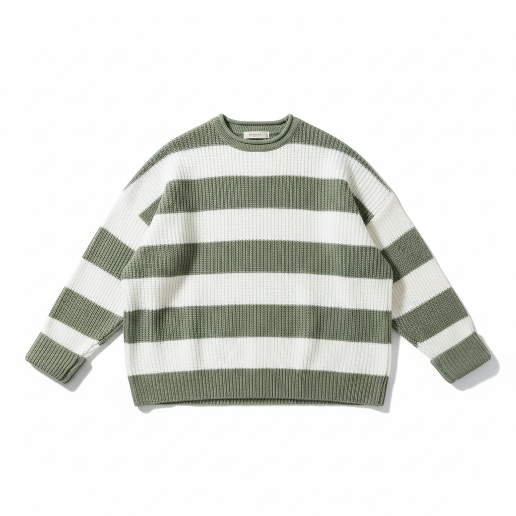 Loose Striped Sweater Fashion Casual Long Batwing Sleeve Round Neck Pullover Knit Tops Women Clothing