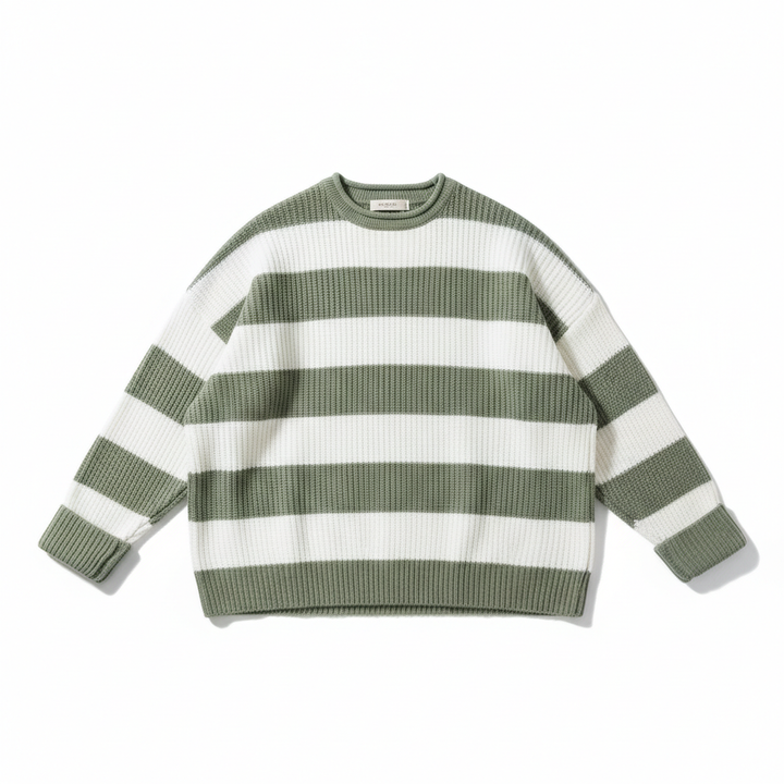 Loose Striped Sweater Fashion Casual Long Batwing Sleeve Round Neck Pullover Knit Tops Women Clothing