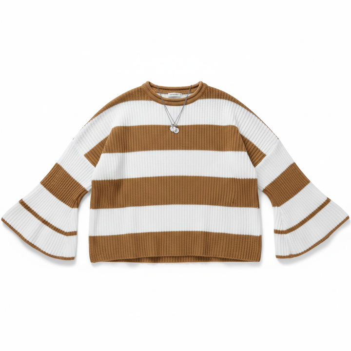 Loose Striped Sweater Fashion Casual Long Batwing Sleeve Round Neck Pullover Knit Tops Women Clothing