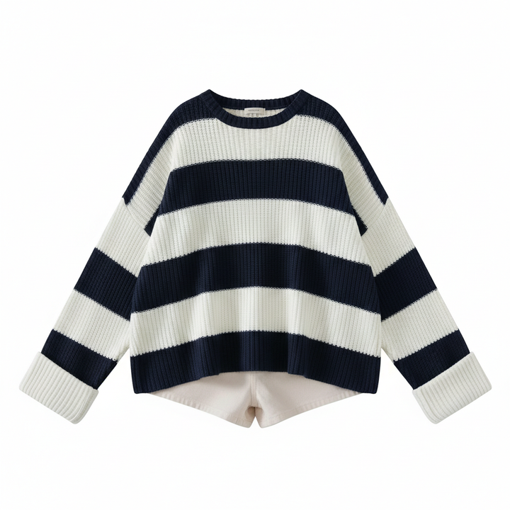 Loose Striped Sweater Fashion Casual Long Batwing Sleeve Round Neck Pullover Knit Tops Women Clothing