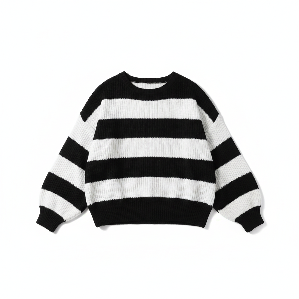 Loose Striped Sweater Fashion Casual Long Batwing Sleeve Round Neck Pullover Knit Tops Women Clothing