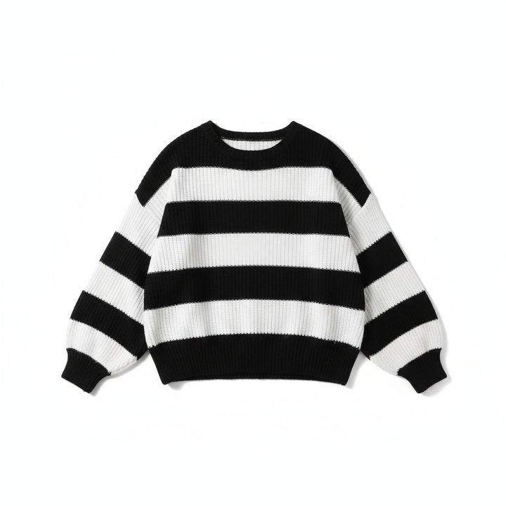 Loose Striped Sweater Fashion Casual Long Batwing Sleeve Round Neck Pullover Knit Tops Women Clothing