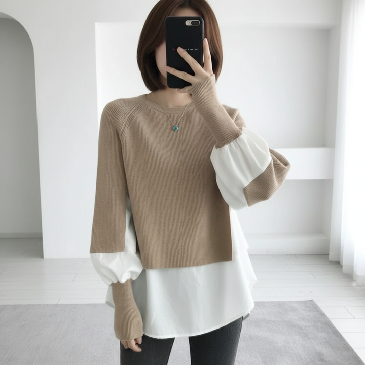 Europe Station Autumn And Winter Women Sweater Splicing Shirt Fake Two-piece Set Of Women Foreign Style Knitted Top Fashion Wholesale