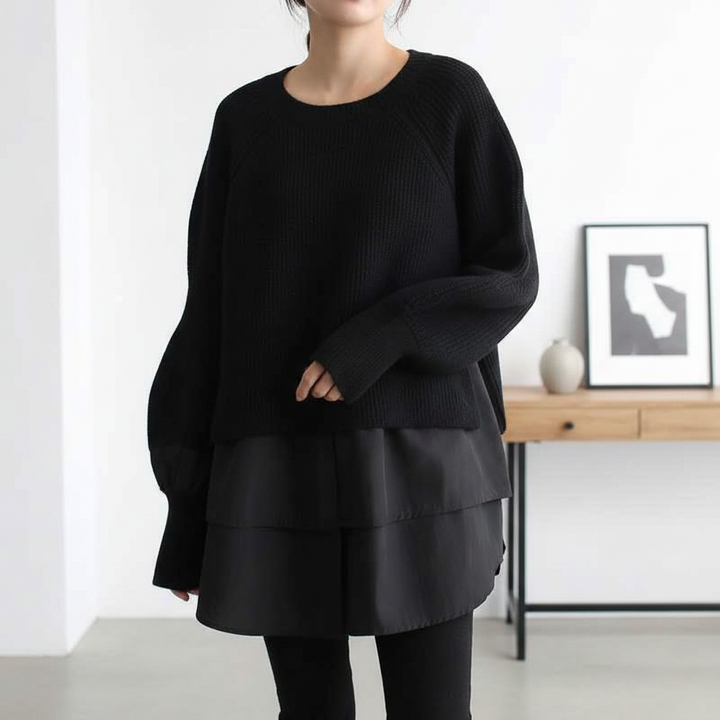 Europe Station Autumn And Winter Women Sweater Splicing Shirt Fake Two-piece Set Of Women Foreign Style Knitted Top Fashion Wholesale