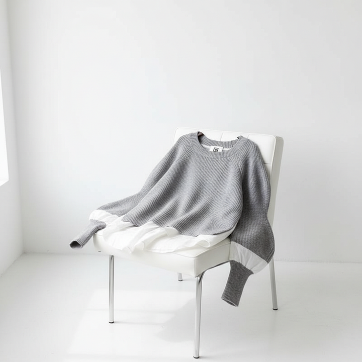 Europe Station Autumn And Winter Women Sweater Splicing Shirt Fake Two-piece Set Of Women Foreign Style Knitted Top Fashion Wholesale