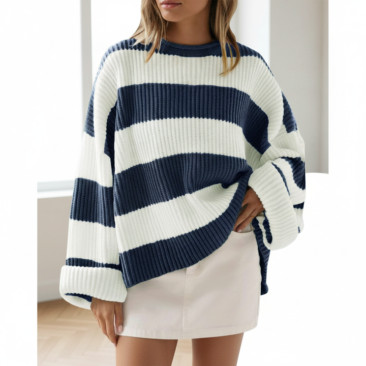 Loose Striped Sweater Fashion Casual Long Batwing Sleeve Round Neck Pullover Knit Tops Women Clothing