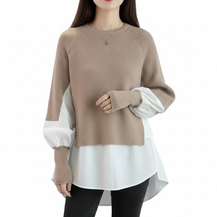 Europe Station Autumn And Winter Women Sweater Splicing Shirt Fake Two-piece Set Of Women Foreign Style Knitted Top Fashion Wholesale