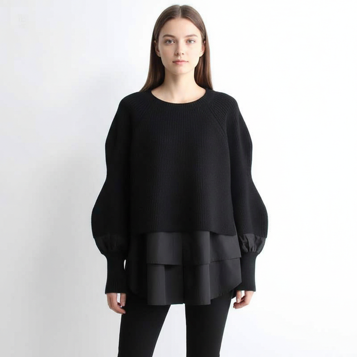 Europe Station Autumn And Winter Women Sweater Splicing Shirt Fake Two-piece Set Of Women Foreign Style Knitted Top Fashion Wholesale