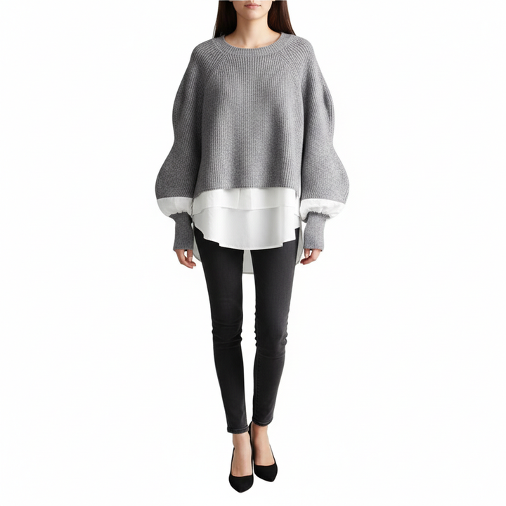 Europe Station Autumn And Winter Women Sweater Splicing Shirt Fake Two-piece Set Of Women Foreign Style Knitted Top Fashion Wholesale