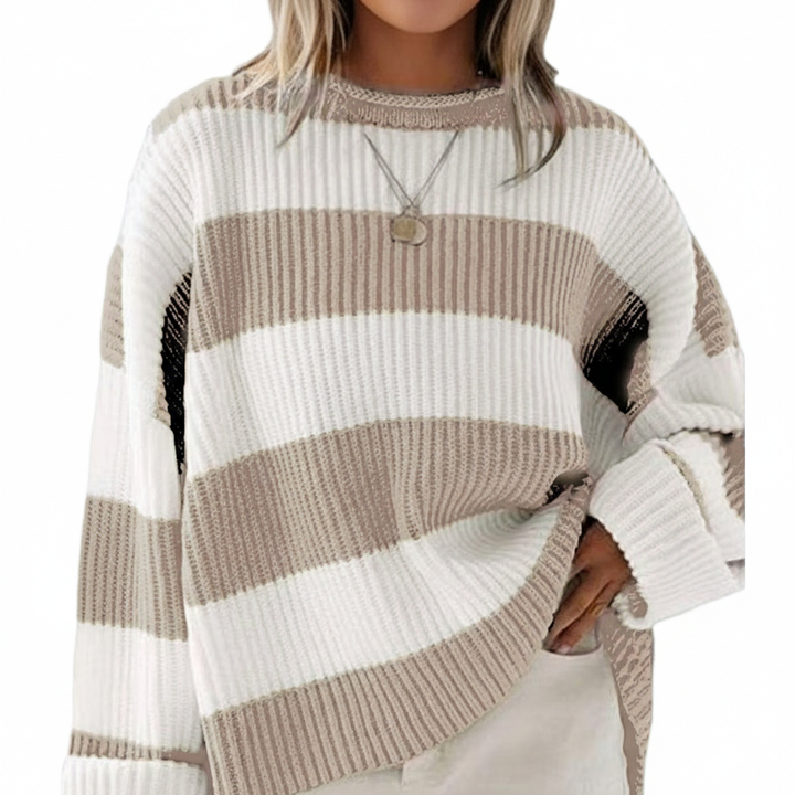 Loose Striped Sweater Fashion Casual Long Batwing Sleeve Round Neck Pullover Knit Tops Women Clothing