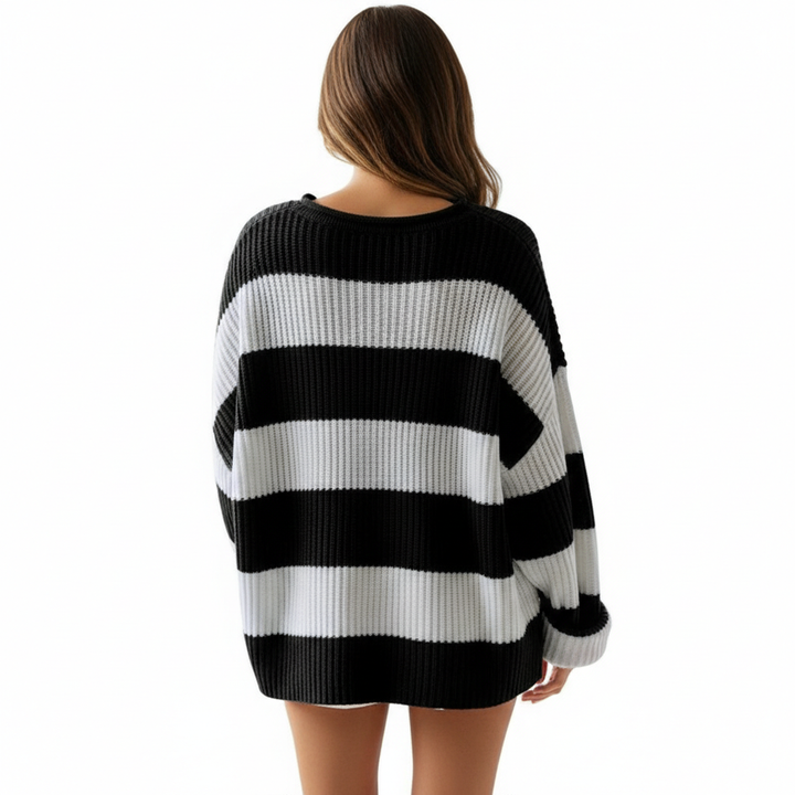 Loose Striped Sweater Fashion Casual Long Batwing Sleeve Round Neck Pullover Knit Tops Women Clothing