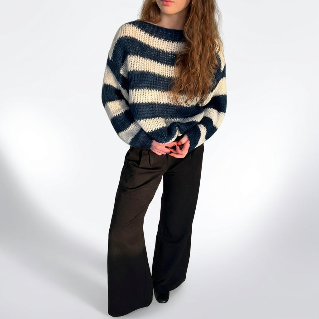 Loose Striped Pullover Sweater Fashion Versatile Long-sleeved Knitted Tops For Women Clothing