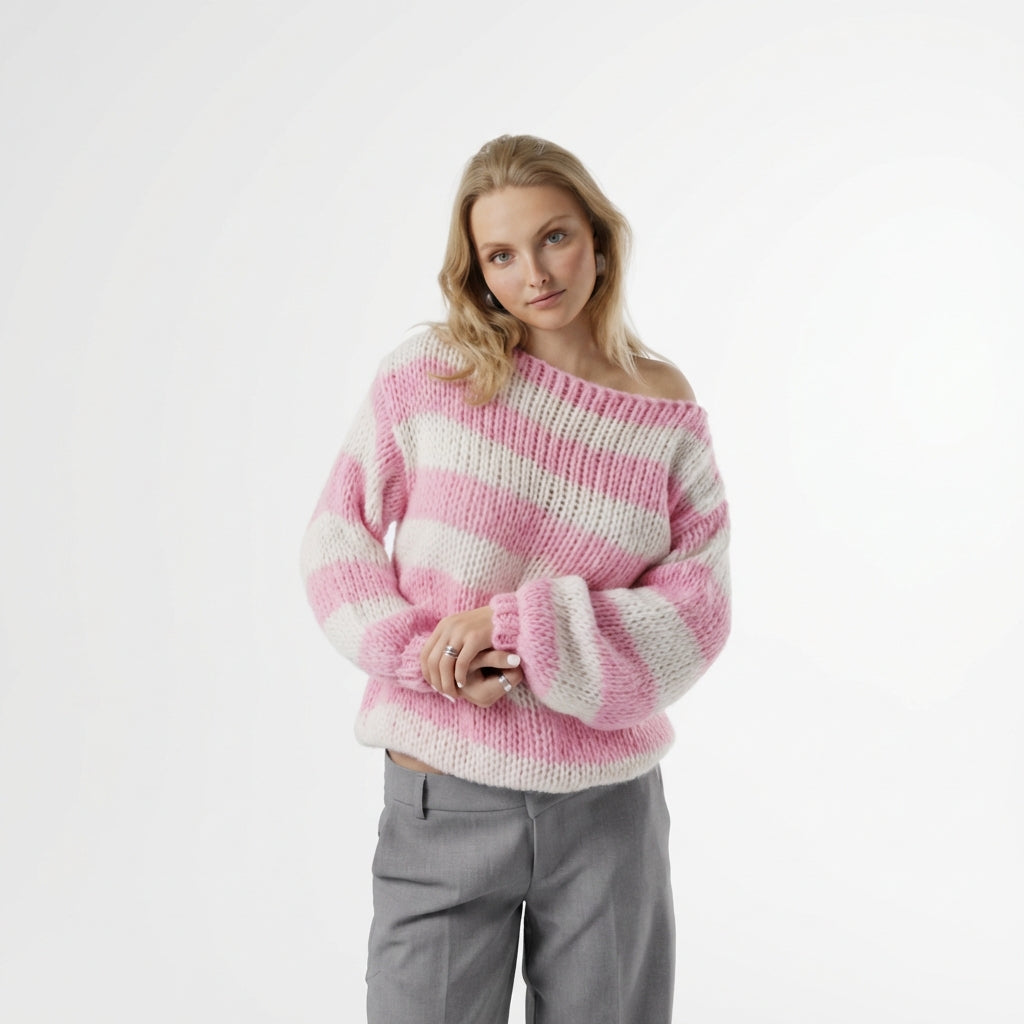 Loose Striped Pullover Sweater Fashion Versatile Long-sleeved Knitted Tops For Women Clothing
