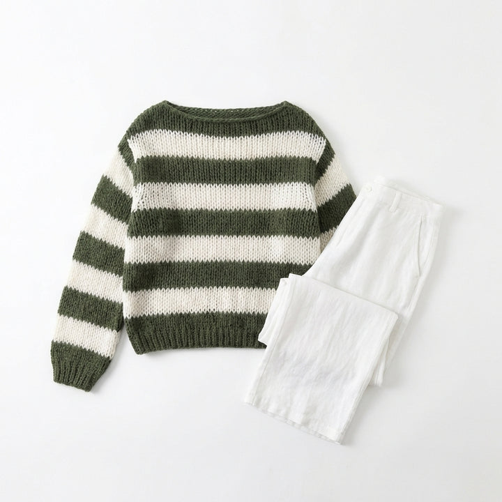 Loose Striped Pullover Sweater Fashion Versatile Long-sleeved Knitted Tops For Women Clothing