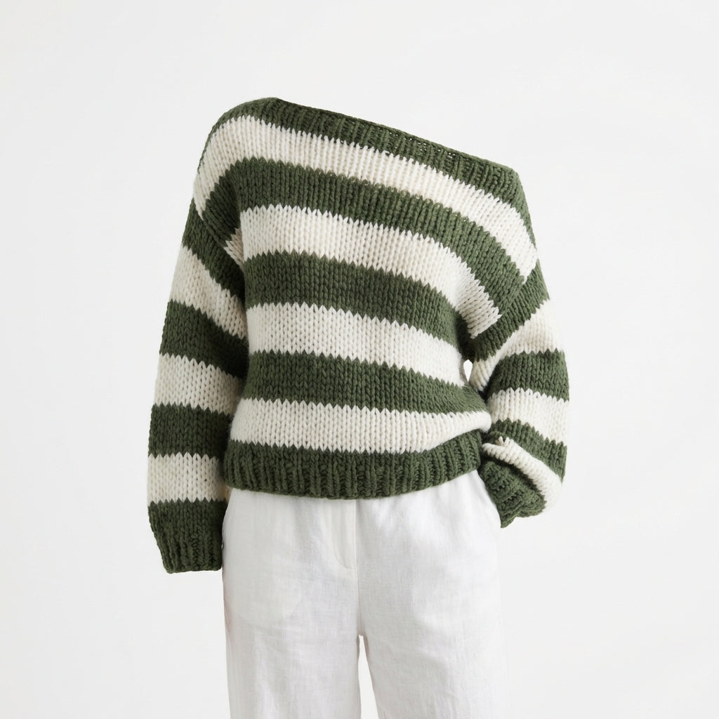 Loose Striped Pullover Sweater Fashion Versatile Long-sleeved Knitted Tops For Women Clothing