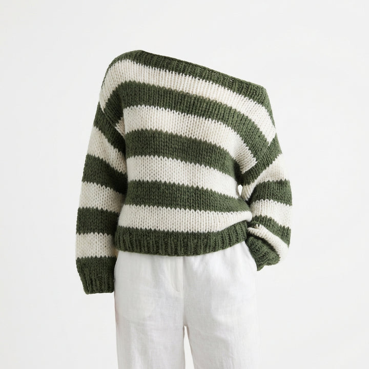 Loose Striped Pullover Sweater Fashion Versatile Long-sleeved Knitted Tops For Women Clothing