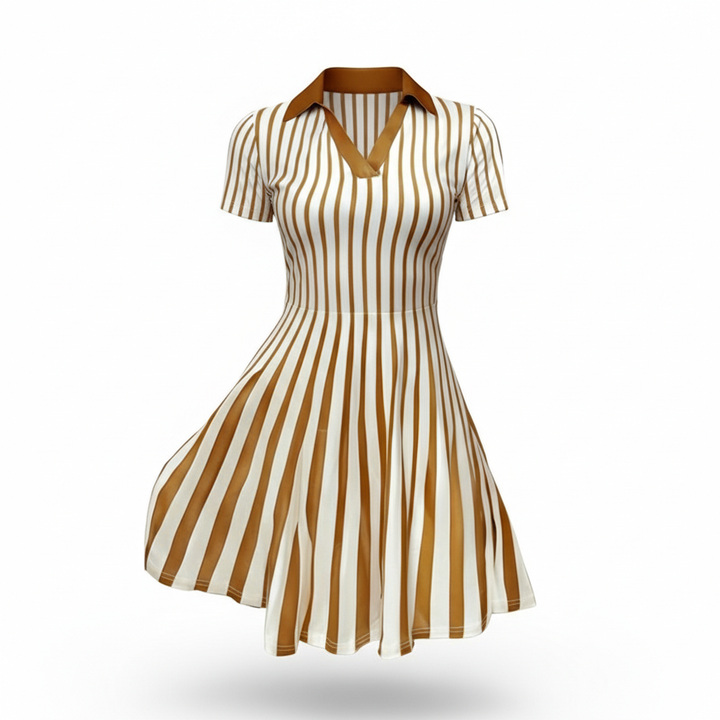 Women's Polo Dress Elegant Striped V Neck Short Sleeve A Line Dresses