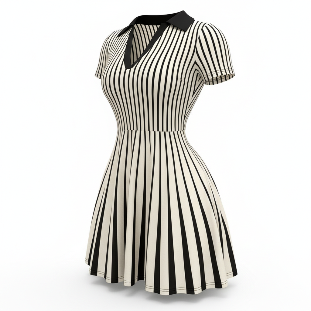 Women's Polo Dress Elegant Striped V Neck Short Sleeve A Line Dresses