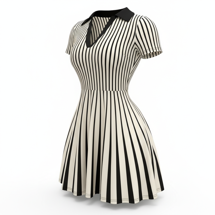 Women's Polo Dress Elegant Striped V Neck Short Sleeve A Line Dresses
