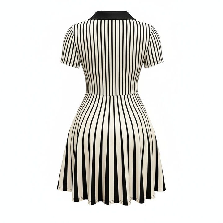 Women's Polo Dress Elegant Striped V Neck Short Sleeve A Line Dresses